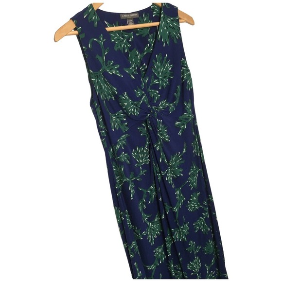 A Pea In The Pod Maternity Sleeveless Knot Front Leaf Stretch Maxi Dress Blue M - Picture 5 of 10